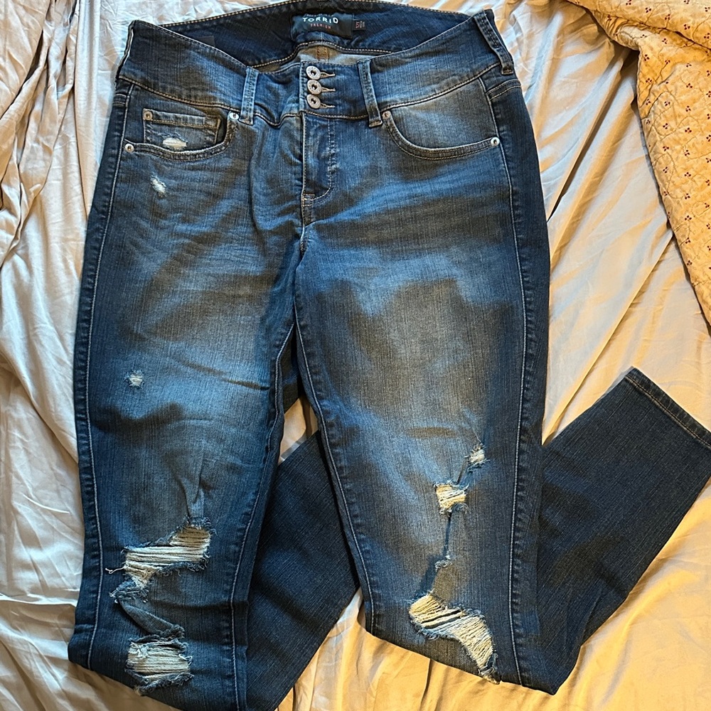 torrid Dark Blue Distressed Skinny Jeans
